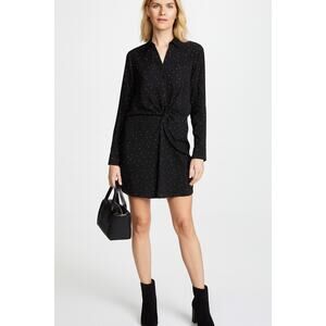 Rag & Bone Lucas Shirt Dress Black Collared Silk Large Short Long Sleeve